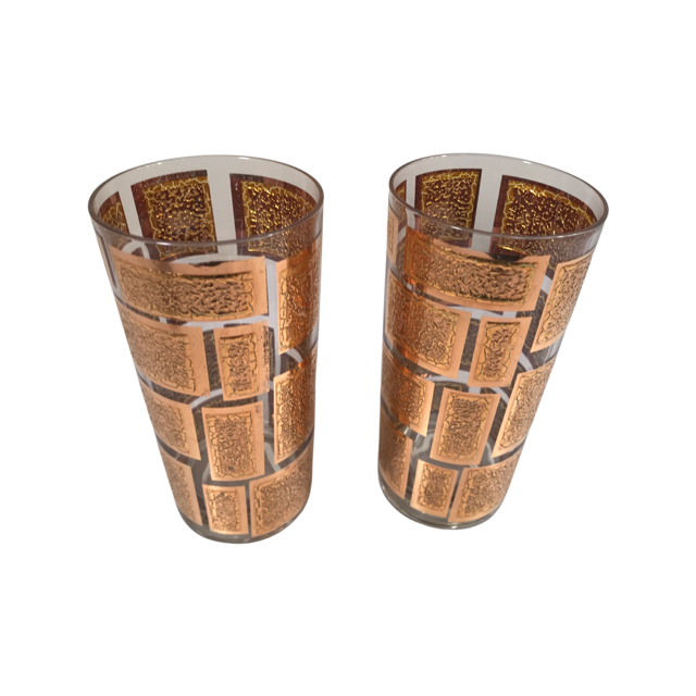 Mid-Century Hollywood Regency Gold Bar Glasses (Set of 2)