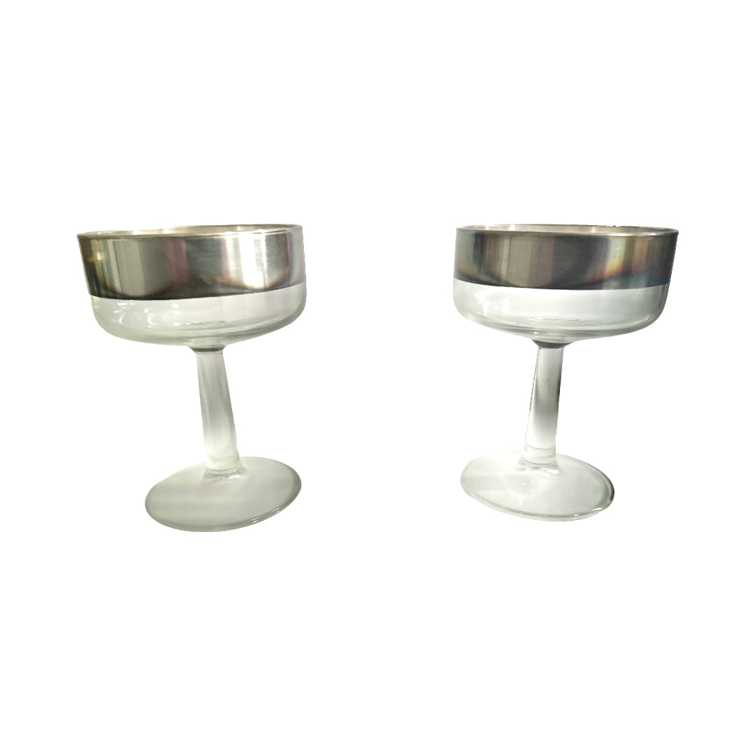 Dorothy Thorpe Mid-Century Allegro Silver Rim Champagne Glasses (Set of 2)