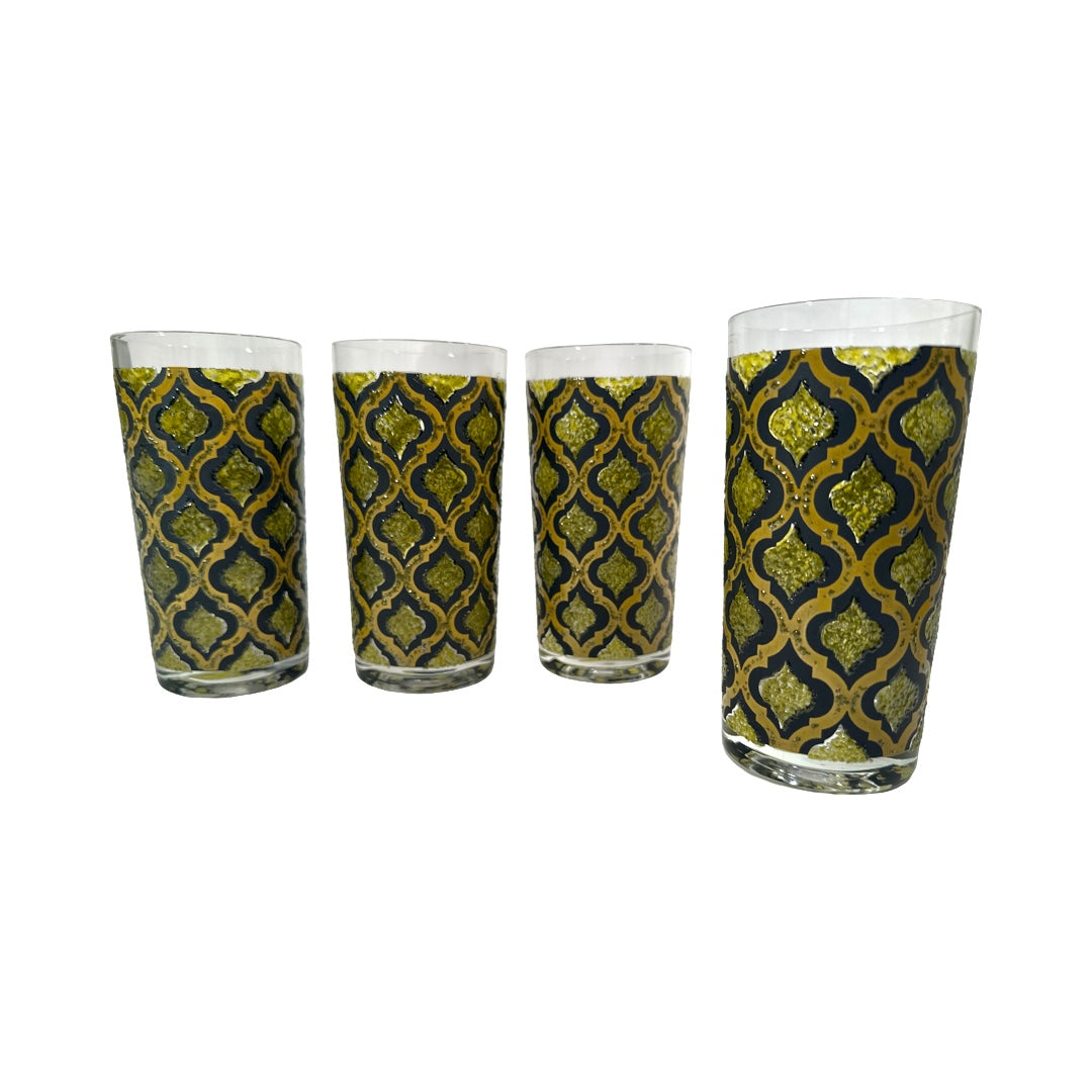 Starlyte Mid-Century Black and Avocado Moroccan Style Highball Glasses (Set of 4)