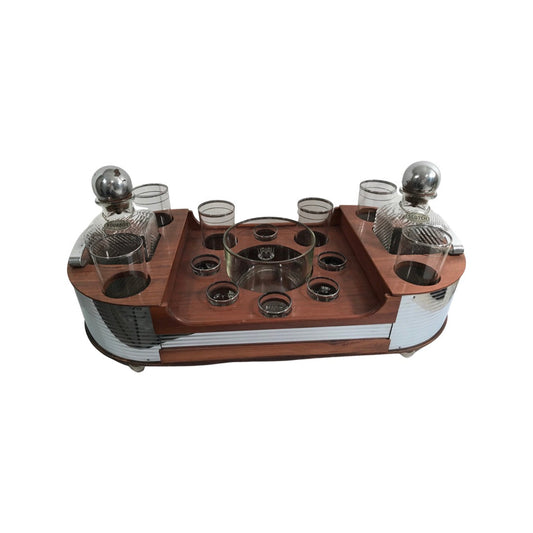 Art Deco 18 Piece Cocktail Bar Set with Wooden Carrier