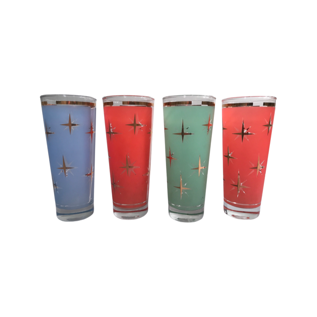 Bartlett Collins Mid-Century Atomic North Star Tall Collins Cocktail Glasses (Set of 4)