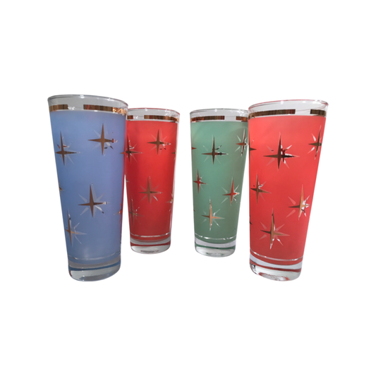 Bartlett Collins Mid-Century Atomic North Star Tall Collins Cocktail Glasses (Set of 4)