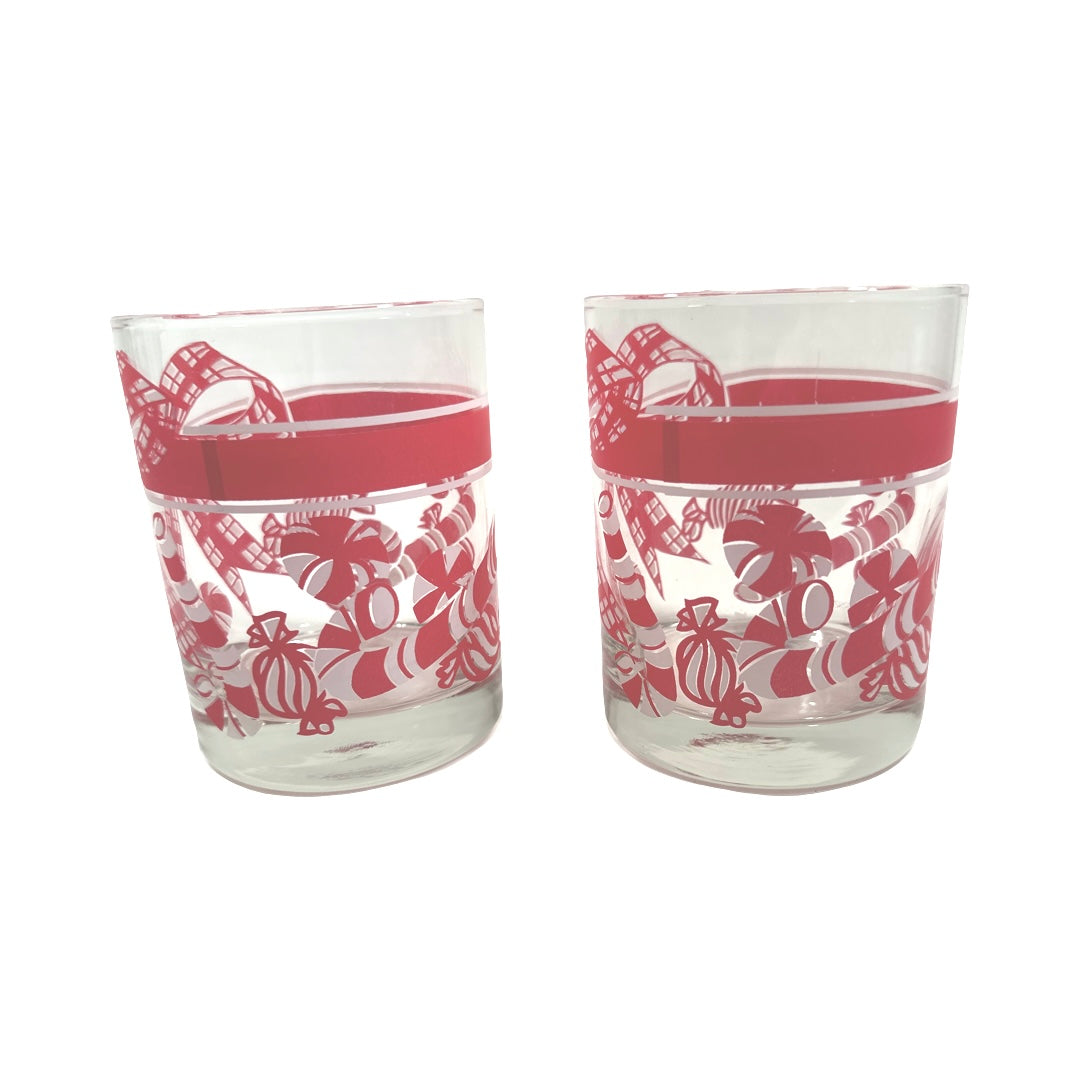 Tastesetter Signed Mid-Century Candy Cane Double Old Fashion Glasses (Set of 2)