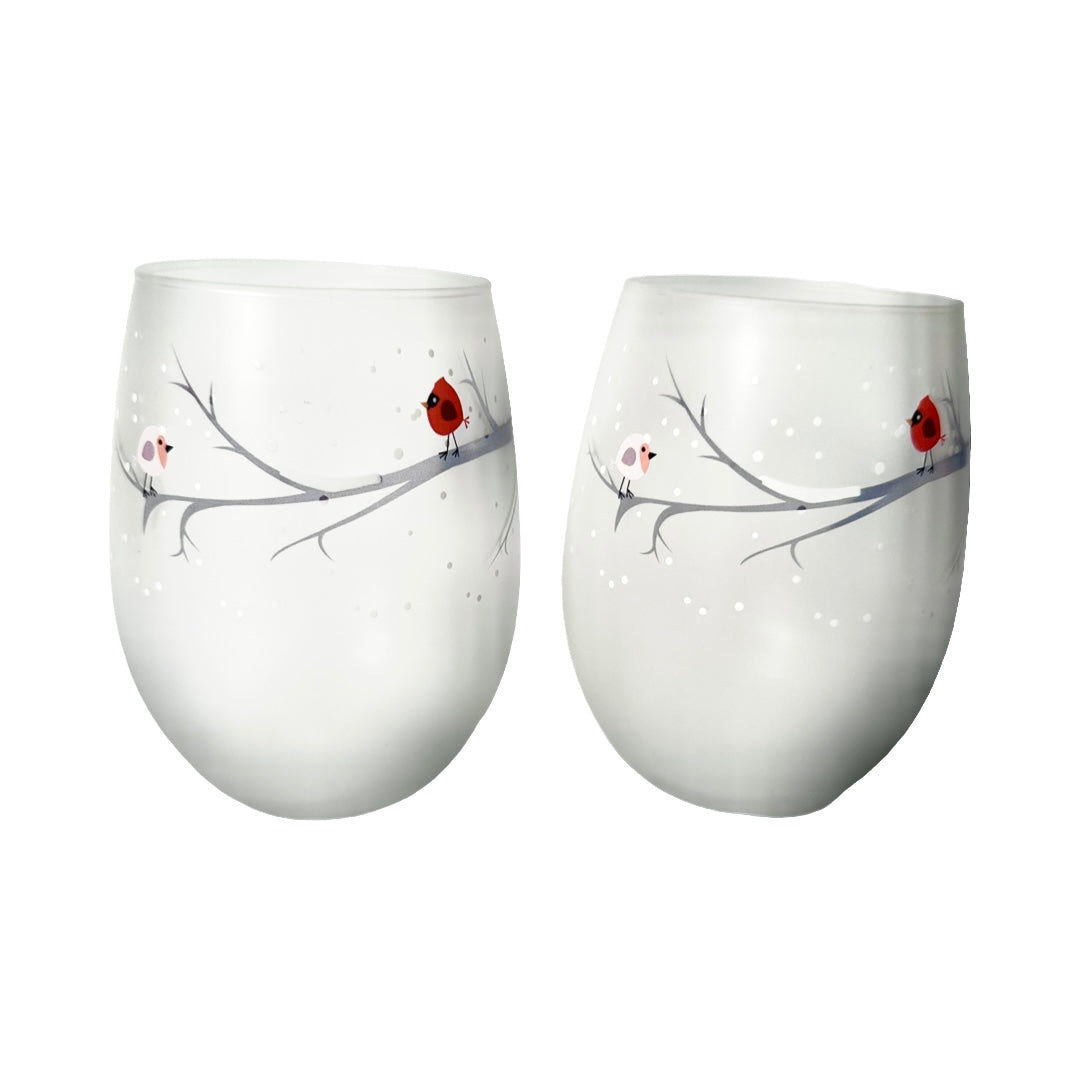 Culver Signed Cardinal and Bird Roly Poly Glasses (Set of 2)