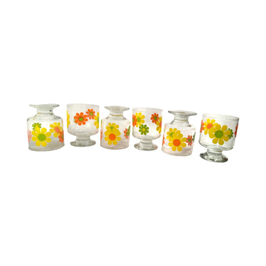 Libbey Mid-Century Retro Flower Power Pedestal Glasses (Set of 6)