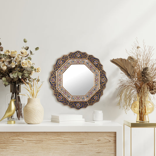 Blue Reverse Painted Glass Mirror Handmade in Peru - Azure Star