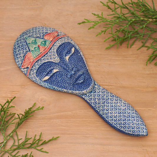 Batik Mask on Artisan Crafted Hand Mirror from Bali - Panji Prince