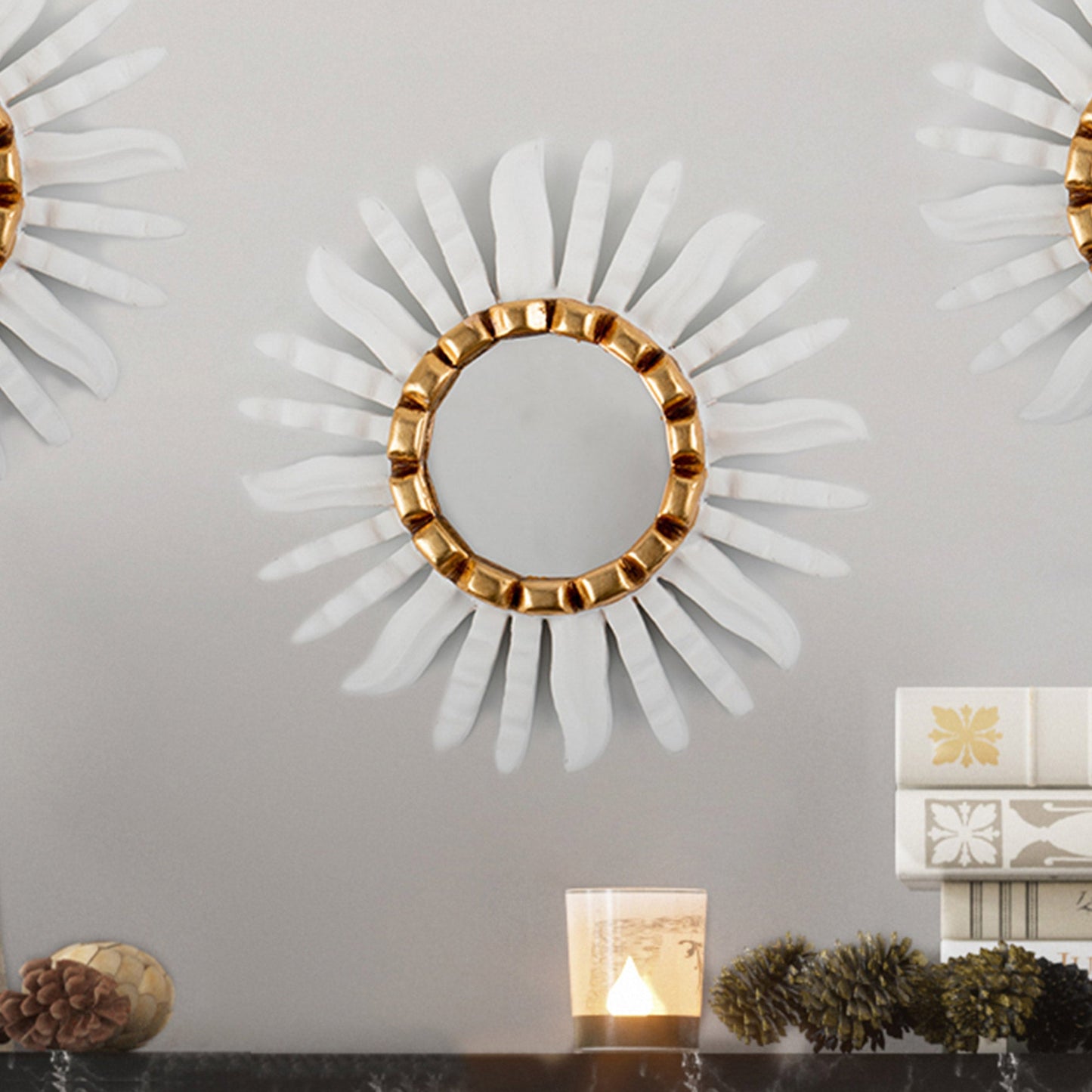 Antiqued Sun-Themed Bronze Gilded Wood Wall Mirror from Peru - Sun Fest